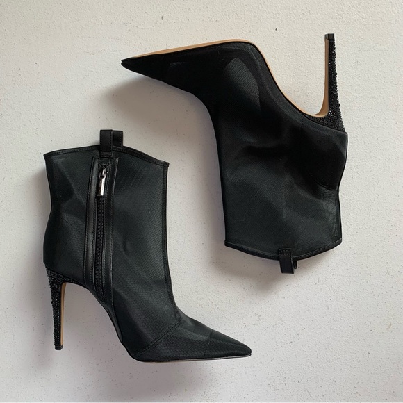 Karl Lagerfeld Black Mesh Clea Stiletto Bootie Size 8.5 Pointed Toe EUC - Picture 4 of 17